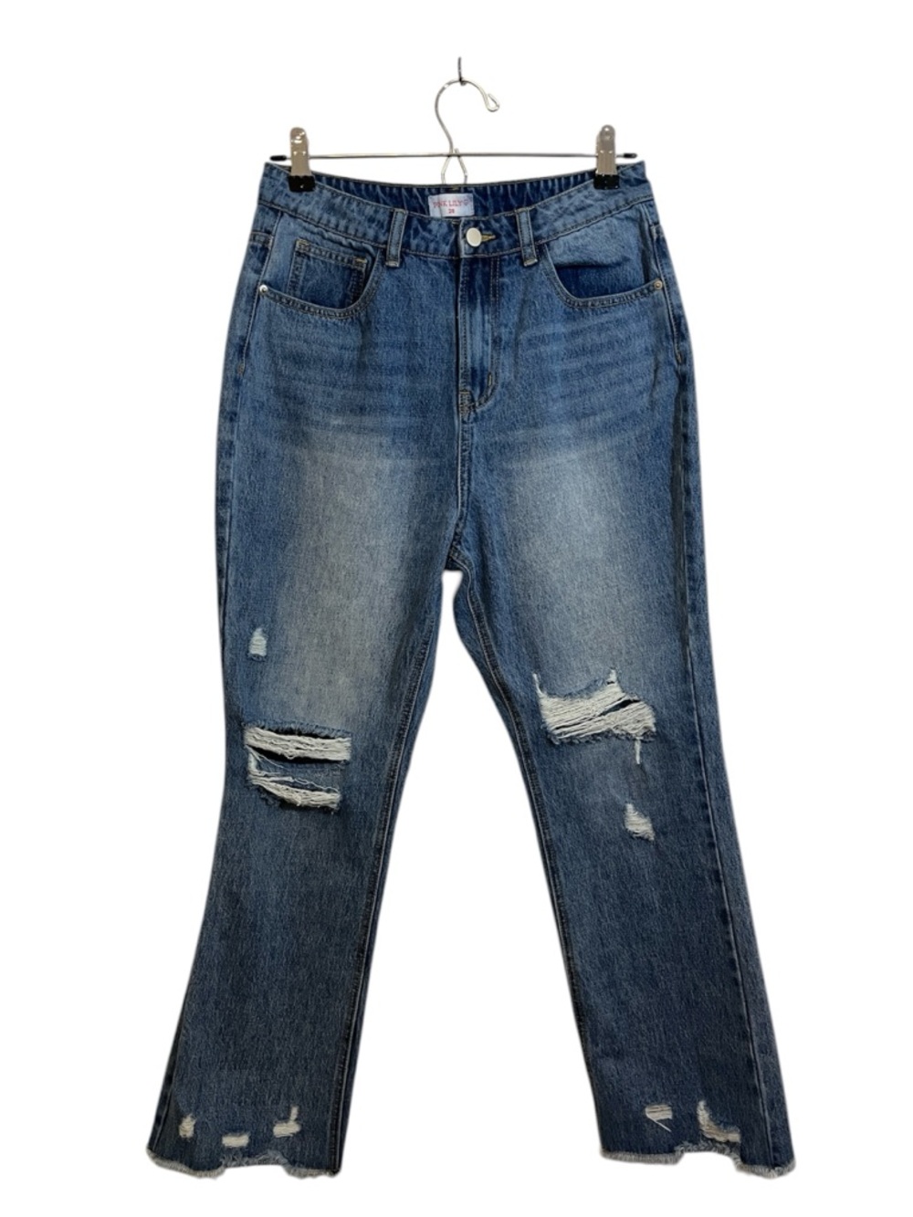 Pink Lily Straight Leg Distressed Blue Jeans Size 28